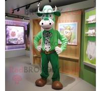 Personnage De Costume De Mascotte Redbrokoly De Boeuf Vert Stroganoff Habillé D'un Bermuda Et De Noeuds Papillon Multicolore