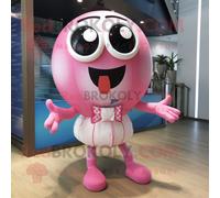 Personnage De Costume De Mascotte Redbrokoly De Boule De Handball Rose Habillé Avec Un Maillot De Bain Et Des N?uds Papillon Multicolore