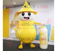 Personnage De Costume De Mascotte Redbrokoly De Bouteille De Lait Jaune Habillé D'un Legging Et D'un Chapeau Multicolore