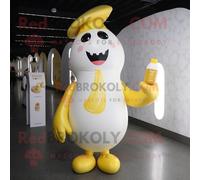 Personnage De Costume De Mascotte Redbrokoly De Bouteille De Lait Jaune Habillé D'un Legging Et D'un Chapeau Multicolore