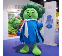 Personnage De Costume De Mascotte Redbrokoly De Brocoli Bleu Habillé D'une Jupe Portefeuille Et De Coussinets Pour Les Pieds Multicolore