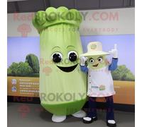 Personnage De Costume De Mascotte Redbrokoly De Céleri Crème Habillé D'un Jean Évasé Et De Châles Multicolore