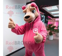 Personnage De Costume De Mascotte Redbrokoly De Chameau Rose Habillé D'un Sweat Et De Gants Multicolore
