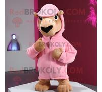 Personnage De Costume De Mascotte Redbrokoly De Chameau Rose Habillé D'un Sweat Et De Gants Multicolore