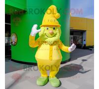 Personnage De Costume De Mascotte Redbrokoly De Chapeau De Lutin Jaune Citron Vêtu D'un T-Shirt À Manches Longues Et De Mitaines Multicolore