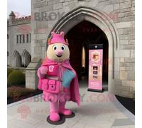 Personnage De Costume De Mascotte Redbrokoly De Château Irlandais Rose Habillé D'un Coupe-Vent Et De Porte-Monnaie Multicolore
