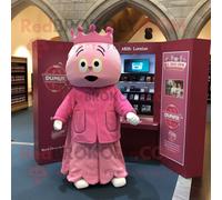 Personnage De Costume De Mascotte Redbrokoly De Château Irlandais Rose Habillé D'un Coupe-Vent Et De Porte-Monnaie Multicolore