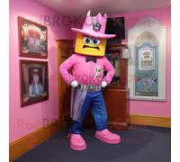 Personnage De Costume De Mascotte Redbrokoly De Château Irlandais Rose Habillé D'un Jean Bootcut Et De Boutons De Manchette Multicolore