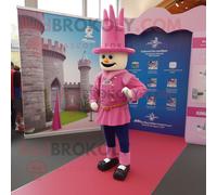 Personnage De Costume De Mascotte Redbrokoly De Château Irlandais Rose Habillé D'un Jean Bootcut Et De Boutons De Manchette Multicolore