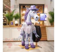 Personnage De Costume De Mascotte Redbrokoly De Cheval De Lavande Vêtu D'un Bermuda Et De Cravates Multicolore