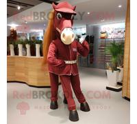 Personnage De Costume De Mascotte Redbrokoly De Cheval Marron Vêtu D'un Pantalon Et De Ceintures Multicolore