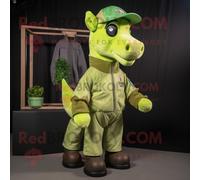 Personnage De Costume De Mascotte Redbrokoly De Cheval Vert Citron Vêtu D'un Blouson Aviateur Et De Casquettes Multicolore