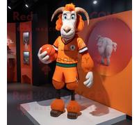 Personnage De Costume De Mascotte Redbrokoly De Chèvre Boer Orange Habillé D'un Maillot De Rugby Et D'épingles À Cheveux Multicolore