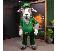 Personnage De Costume De Mascotte Redbrokoly De Chèvre Boer Vert Forêt Habillé D'un Jean Évasé Et De Bandeaux Multicolore