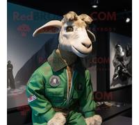 Personnage De Costume De Mascotte Redbrokoly De Chèvre Boer Verte Habillé D'un Blouson Aviateur Et De Cravates Multicolore
