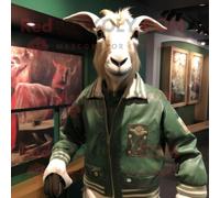 Personnage De Costume De Mascotte Redbrokoly De Chèvre Boer Verte Habillé D'un Blouson Aviateur Et De Cravates Multicolore