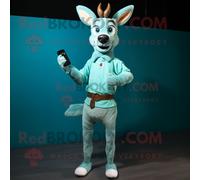 Personnage De Costume De Mascotte Redbrokoly De Chevreuil Cyan Habillé D'un Pantalon En Velours Côtelé Et De Montres Intelligentes Multicolore