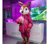 Personnage De Costume De Mascotte Redbrokoly De Chevreuil Magenta Habillé D'un Imperméable Et De Montres Bracelet Multicolore