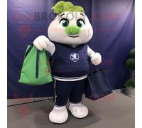 Personnage De Costume De Mascotte Redbrokoly De Chou-Fleur Bleu Marine Habillé D'un Col Roulé Et De Sacs Fourre-Tout Multicolore