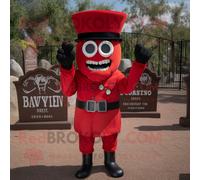 Personnage De Costume De Mascotte Redbrokoly De Cimetière Rouge Habillé D'un T-Shirt À Col En V Et De Bérets Multicolore