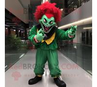 Personnage De Costume De Mascotte Redbrokoly De Clown Maléfique Vert Forêt Habillé D'un Jean Évasé Et De Sacs À Dos Multicolore