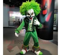 Personnage De Costume De Mascotte Redbrokoly De Clown Maléfique Vert Forêt Habillé D'un Jean Évasé Et De Sacs À Dos Multicolore