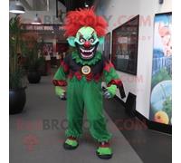 Personnage De Costume De Mascotte Redbrokoly De Clown Maléfique Vert Forêt Habillé D'un Jean Évasé Et De Sacs À Dos Multicolore