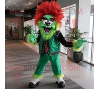 Personnage De Costume De Mascotte Redbrokoly De Clown Maléfique Vert Forêt Habillé D'un Jean Évasé Et De Sacs À Dos Multicolore