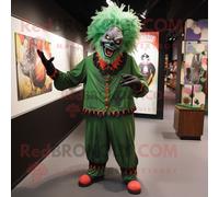 Personnage De Costume De Mascotte Redbrokoly De Clown Maléfique Vert Forêt Habillé D'une Barboteuse Et De Cravates Multicolore