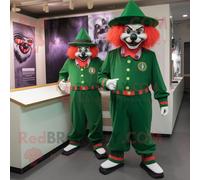 Personnage De Costume De Mascotte Redbrokoly De Clown Maléfique Vert Forêt Habillé D'une Culotte Et De Bérets Multicolore