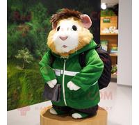 Personnage De Costume De Mascotte Redbrokoly De Cochon D'inde Vert Forêt Habillé D'un Coupe-Vent Et De Portefeuilles Multicolore