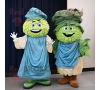 Personnage De Costume De Mascotte Redbrokoly De Corned-Beef Et Chou Bleu Habillé D'une Robe Portefeuille Et De Gants Multicolore