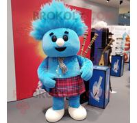 Personnage De Costume De Mascotte Redbrokoly De Cornemuse Bleu Ciel Habillé Avec Un Jean Évasé Et Des Pinces À Cheveux Multicolore