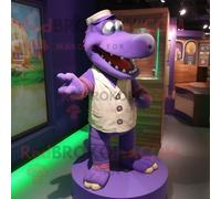 Personnage De Costume De Mascotte Redbrokoly De Crocodile Violet Habillé D'une Jupe Portefeuille Et De Boutons De Manchette Multicolore