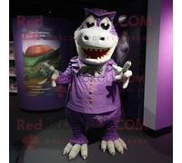 Personnage De Costume De Mascotte Redbrokoly De Crocodile Violet Habillé D'une Jupe Portefeuille Et De Boutons De Manchette Multicolore