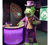 Personnage De Costume De Mascotte Redbrokoly De Crocodile Violet Habillé D'une Jupe Portefeuille Et De Boutons De Manchette Multicolore