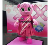 Personnage De Costume De Mascotte Redbrokoly De Croix Celtique Rose Habillé D'une Jupe Portefeuille Et De Clips D'écharpe Multicolore