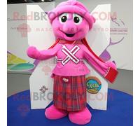 Personnage De Costume De Mascotte Redbrokoly De Croix Celtique Rose Habillé D'une Jupe Portefeuille Et De Clips D'écharpe Multicolore