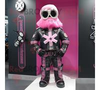 Personnage De Costume De Mascotte Redbrokoly De Croix Celtique Rose Habillé D'une Veste De Motard Et De Sacs À Dos Multicolore