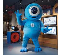 Personnage De Costume De Mascotte Redbrokoly De Cyclope Bleu Habillé D'une Combinaison Et De Cravates Multicolore