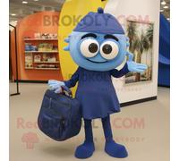 Personnage De Costume De Mascotte Redbrokoly De Cyclope Bleu Marine Habillé D'une Jupe Crayon Et De Sacs Fourre-Tout Multicolore