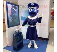 Personnage De Costume De Mascotte Redbrokoly De Cyclope Bleu Marine Habillé D'une Jupe Crayon Et De Sacs Fourre-Tout Multicolore