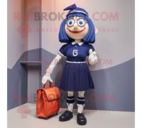 Personnage De Costume De Mascotte Redbrokoly De Cyclope Bleu Marine Habillé D'une Jupe Crayon Et De Sacs Fourre-Tout Multicolore