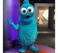 Personnage De Costume De Mascotte Redbrokoly De Cyclope Bleu Sarcelle Habillé D'une Robe De Soirée Et D'écharpes Multicolore