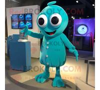 Personnage De Costume De Mascotte Redbrokoly De Cyclope Bleu Sarcelle Habillé D'une Robe Midi Et De Boutons De Manchette Multicolore