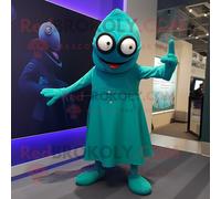 Personnage De Costume De Mascotte Redbrokoly De Cyclope Bleu Sarcelle Habillé D'une Robe Midi Et De Boutons De Manchette Multicolore