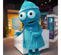 Personnage De Costume De Mascotte Redbrokoly De Cyclope Bleu Sarcelle Habillé D'une Robe Midi Et De Boutons De Manchette Multicolore