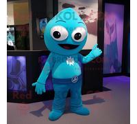 Personnage De Costume De Mascotte Redbrokoly De Cyclope Cyan Habillé D'un T-Shirt Et De Pochettes Multicolore