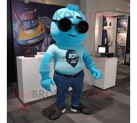 Personnage De Costume De Mascotte Redbrokoly De Cyclope Cyan Habillé D'un T-Shirt Et De Pochettes Multicolore