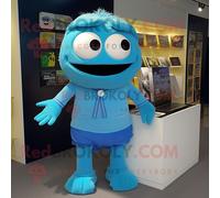 Personnage De Costume De Mascotte Redbrokoly De Cyclope Cyan Habillé D'un T-Shirt Et De Pochettes Multicolore